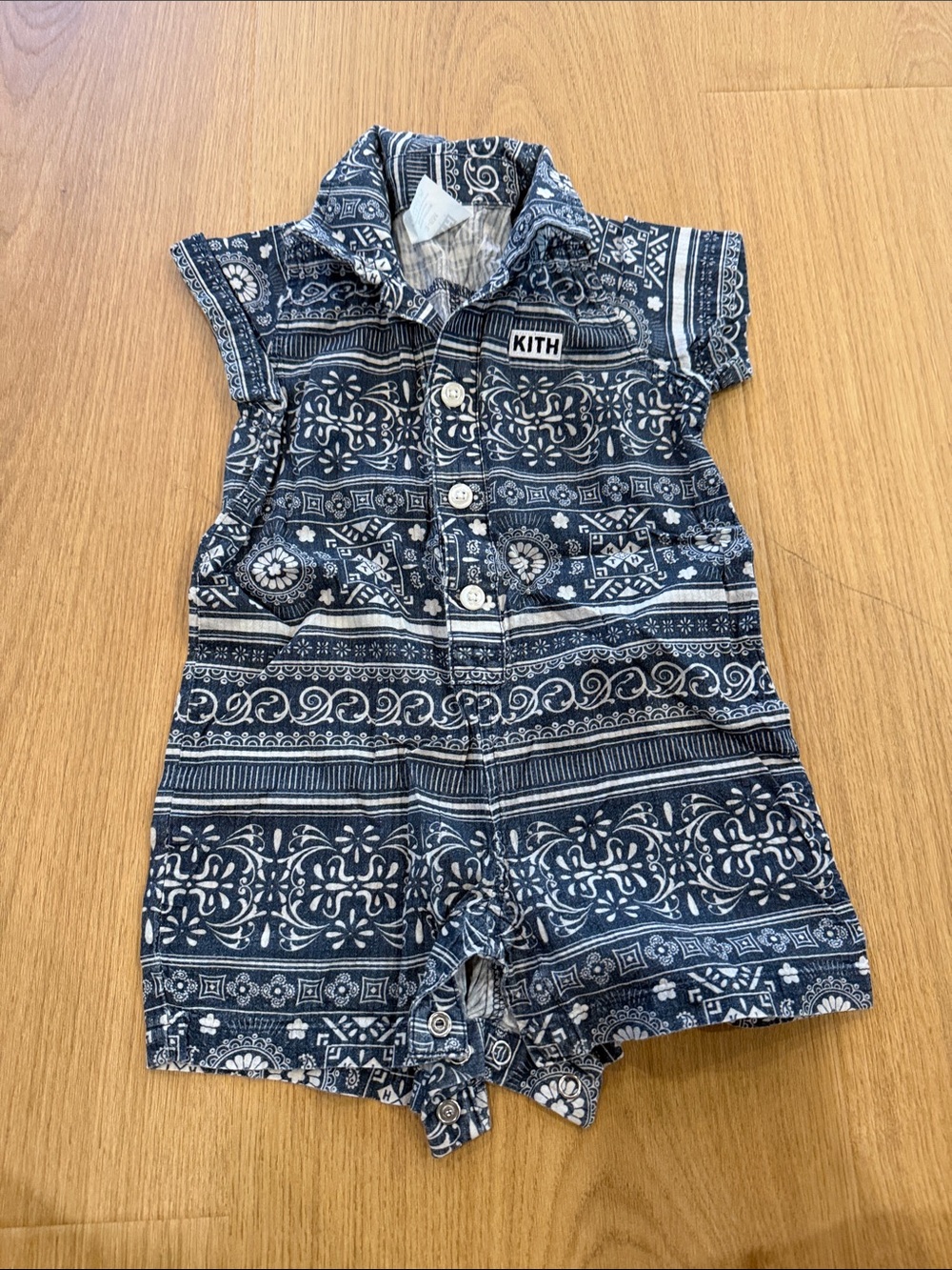 Kith Navy and White Printed Cotton Romper